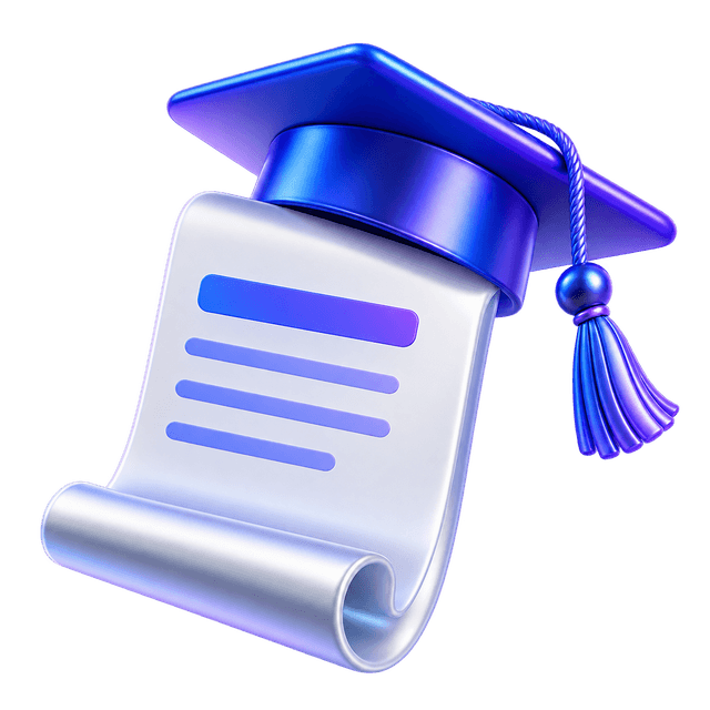 Blue graduation cap and diploma